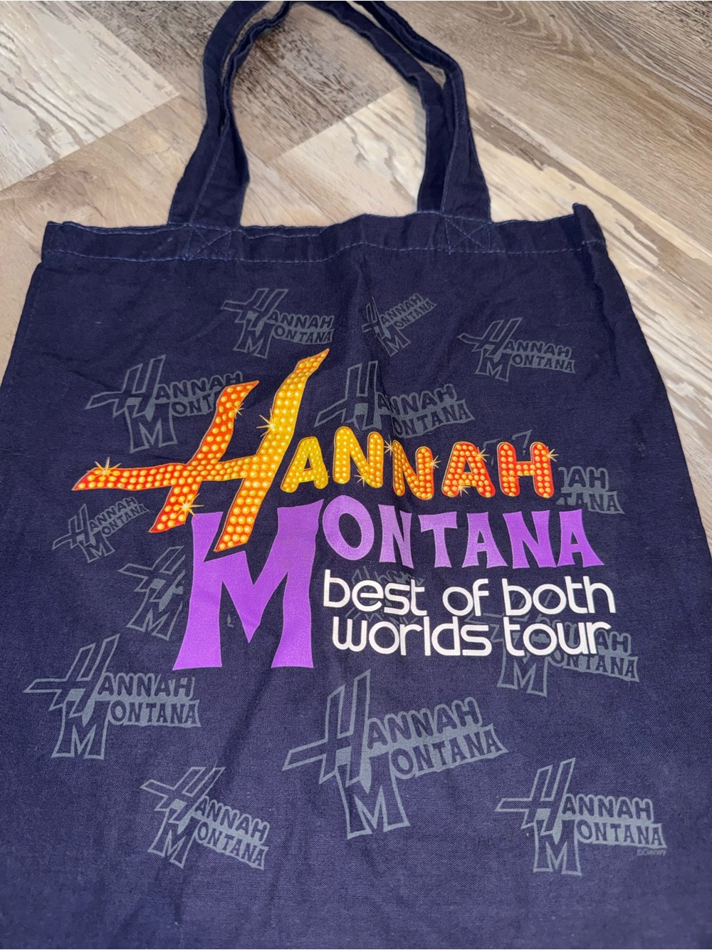 Vintage Hannah Montana Best of Both Worlds Tour Tote Bag Navy Blue Canvas Y2K